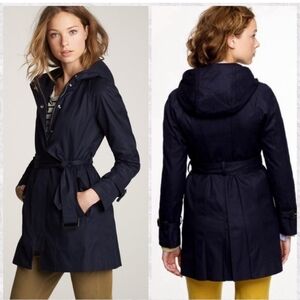 J. Crew Blue Matinee Hoodie Trench Jacket Coat Capsule Travel Contemporary